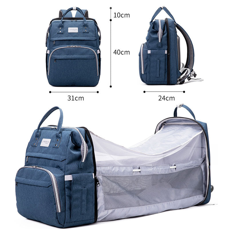 Spacious Diaper Bag with Built-in Foldable Crib